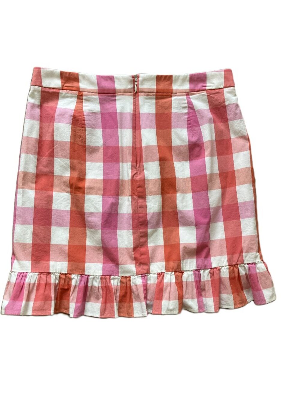 J Crew Mini Skirt with Ruffle Hem Persimmon Gingham Plaid Pink/Orange - Picture 3 of 6